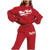 Womens 2026 New York Print Hooded Sweatshirt Set With Fleece-Lined Pants Fall Winter Outfit Streetwear Casual Tracksuit