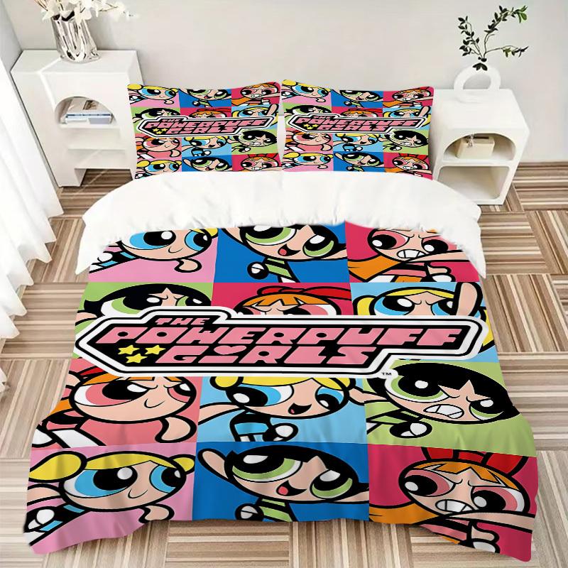 3pcs bedding set Powerpuff Girls Includes 1 Comforter + 2 Pillowcases, Without Pillow Inserts, Soft Comfortable, Lightweight Breathable, Pri