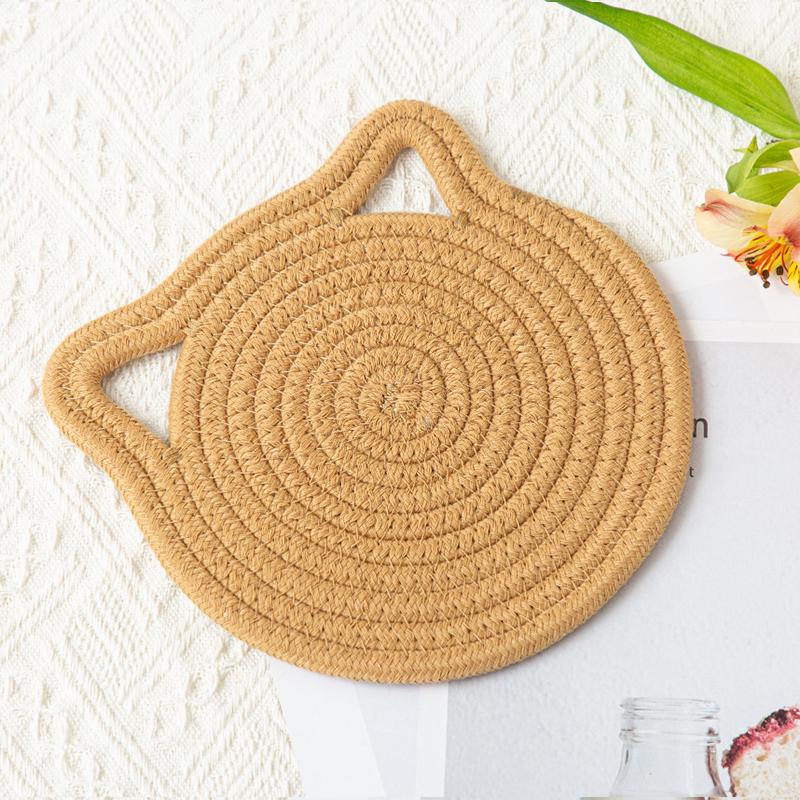 

1 шт. натуральный хлопковый шнур для домашней теплоизоляции в японском стиле, сотканный вручную, экологически чистый, плетеный, милый, с дизайном кошачьих ушей, для кухни, 18 см