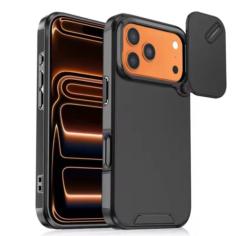 

Чехол для телефона с защитой камеры на сдвижной крышке Для iPhone 17 16 13 15 14 11 12 Pro Max Plus 16e 17 Air Ударопрочный Бронированный Матовый Чехол Fundas iPhone 16E чёрный