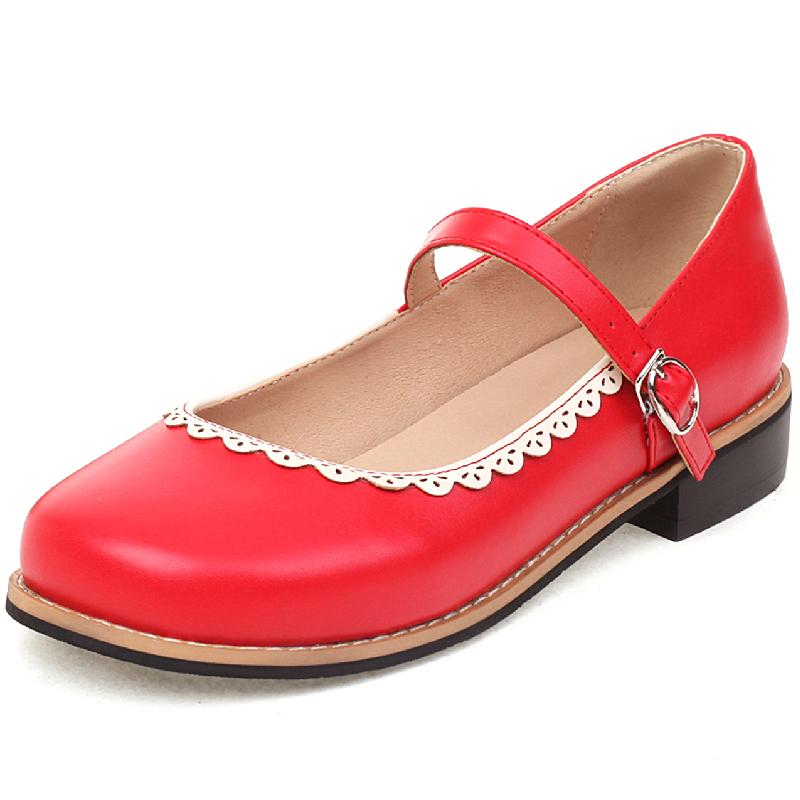 

Модные туфли-лоферы в стиле Лолита для женщин, повседневные туфли на плоской подошве с ремешками, модная обувь на плоской подошве для студентов, туфли-оксфорды для девочек, большой размер 45 48 42 красный