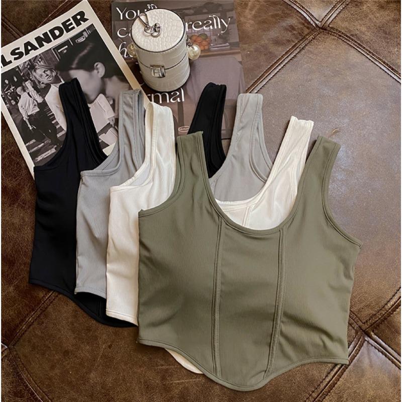 Ice Silk Irregular White Waistcoat Halter Women's Summer New Wear with Chest Pad Beautiful Back Underwear Movement Tide
