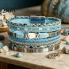 Bohemian Bracelet Braided Multi-Layered Faux Leather Rope Casual with Square