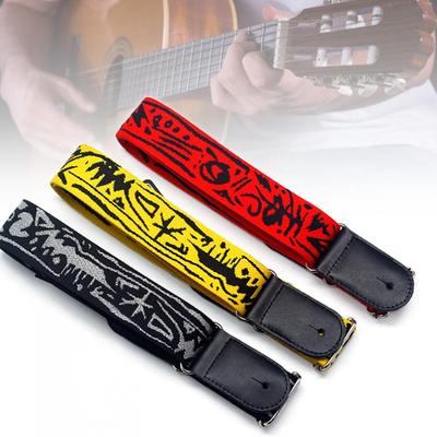 Cotton Embroidery Guitar Strap with Genuine Leather Ends for Acoustic Electric Guitar Bass