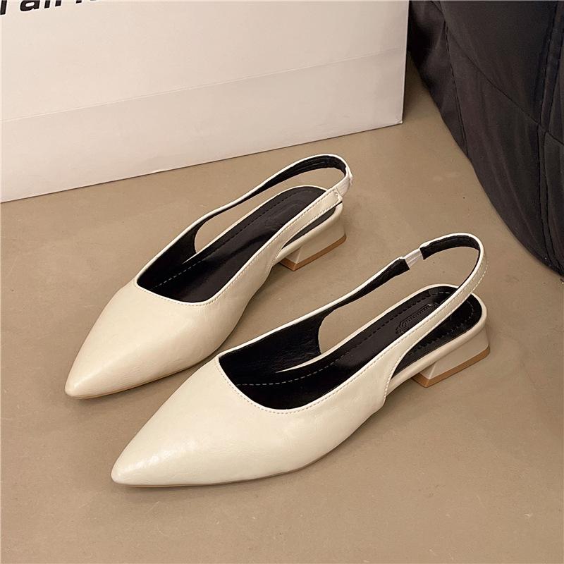 2025 summer sexy pointed low-heeled shoes women's thick-heeled sandals niche back empty French temperament bag head women's sandals