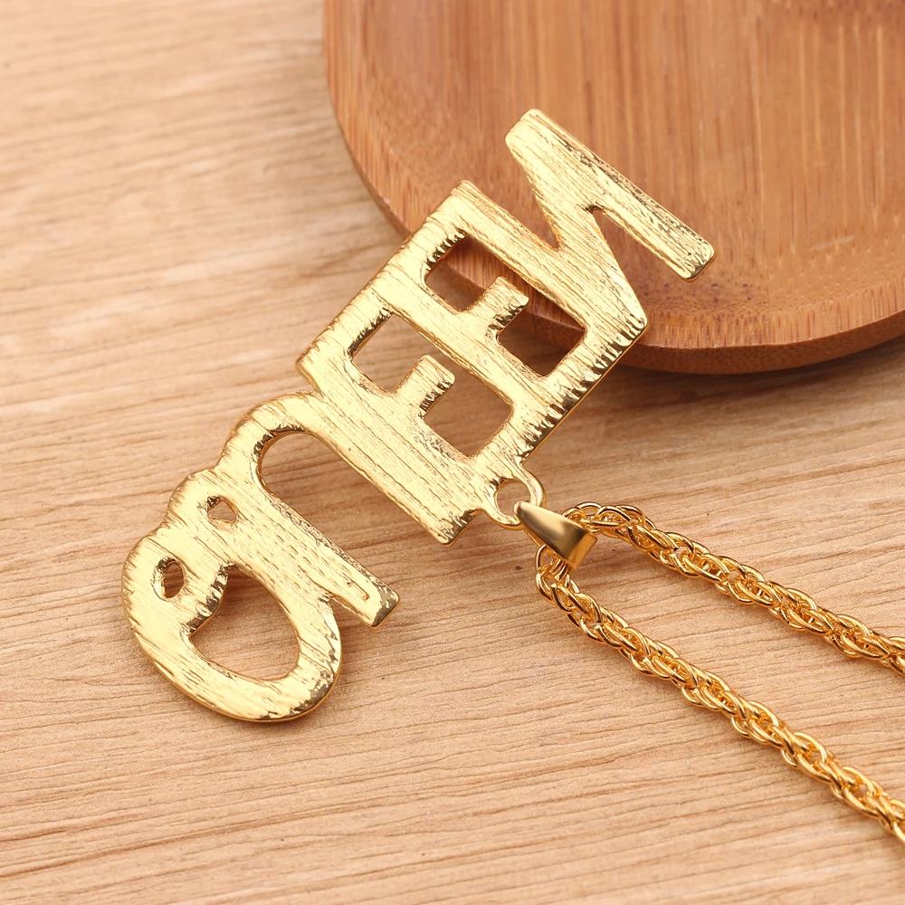 Hip Hop Queen King Letter Pendant Punk Man Bling Bling Iced Out Cuban Chain Fashion Glamour Jewelry