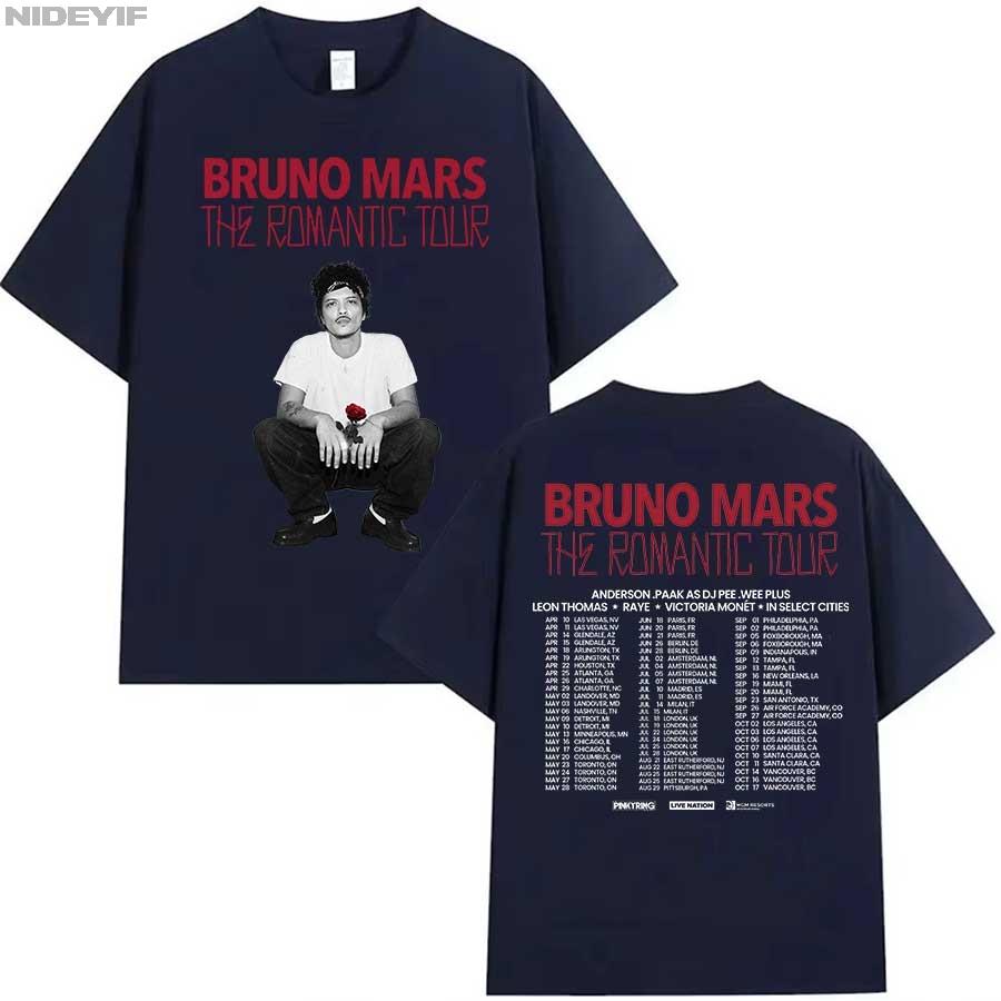 Bruno Mars The RoUnisextic Tour T-Shirt für Unisex Damen Hiphop Streetwear Oversized Tops 100% Baumwolle T-Shirt BM6