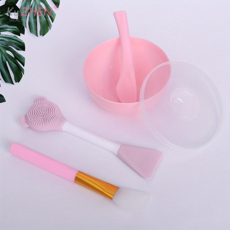 4pcs Plastic Face Mask Mixing Bowl Set, DIY Facemask Mixing Tool Kit, Facial Mask Bowl Stick Spatula Silicone Soft Face Brushes