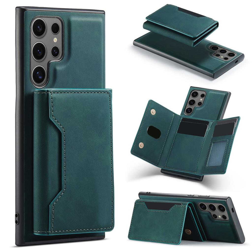 Phone Case Magnetic Detachable Wallet Card Holder Stand Cover Fit for Samsung Galaxy S23 Green S23 Ultra
