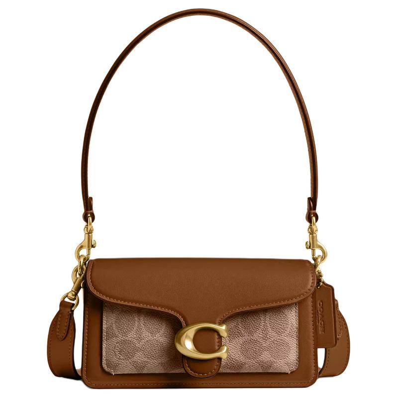 

COACH Tabby 20 Signature Canvas Removable Handle Coated Canvas Shoulder Bag Small Women s Brass and Tan коричневий