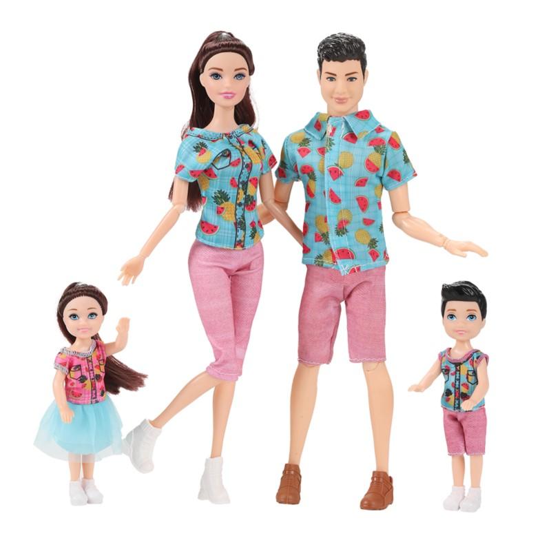 Dress 1/6 Up Doll Toy Fashion Family Doll Set Of 4 People Mom Dad Kids 30Cm Doll Full Set With Clothes Children Play House Toy