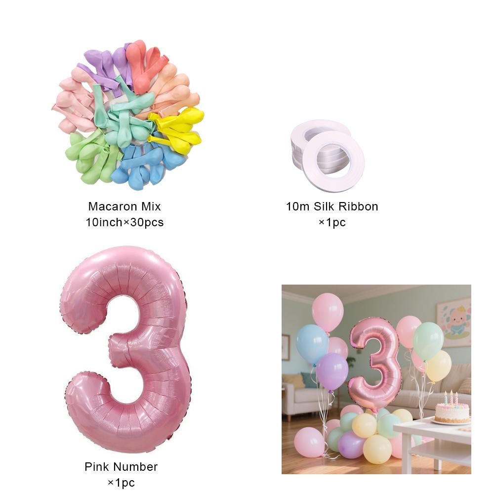 40inch Pink Number Foil Balloons Set Happy Birthday Party Decorations Kids Girl 1-9 Year Old Macaron Colored Balloon
