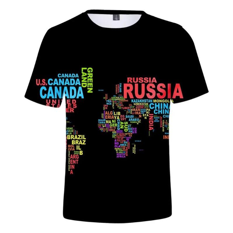 Casual Boys Girls 3d Printed World Map T-shirts Hot Sale Unisex Short Sleeve Tops Clothing