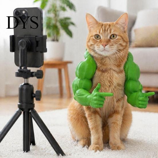 Humorous Pet Accessories 2Pcs Funny Cat Muscle Arms, Hilarious Cosplay 3D Printed Comfortable Costume Peace Gesture Lightweight Shoulder Attachment