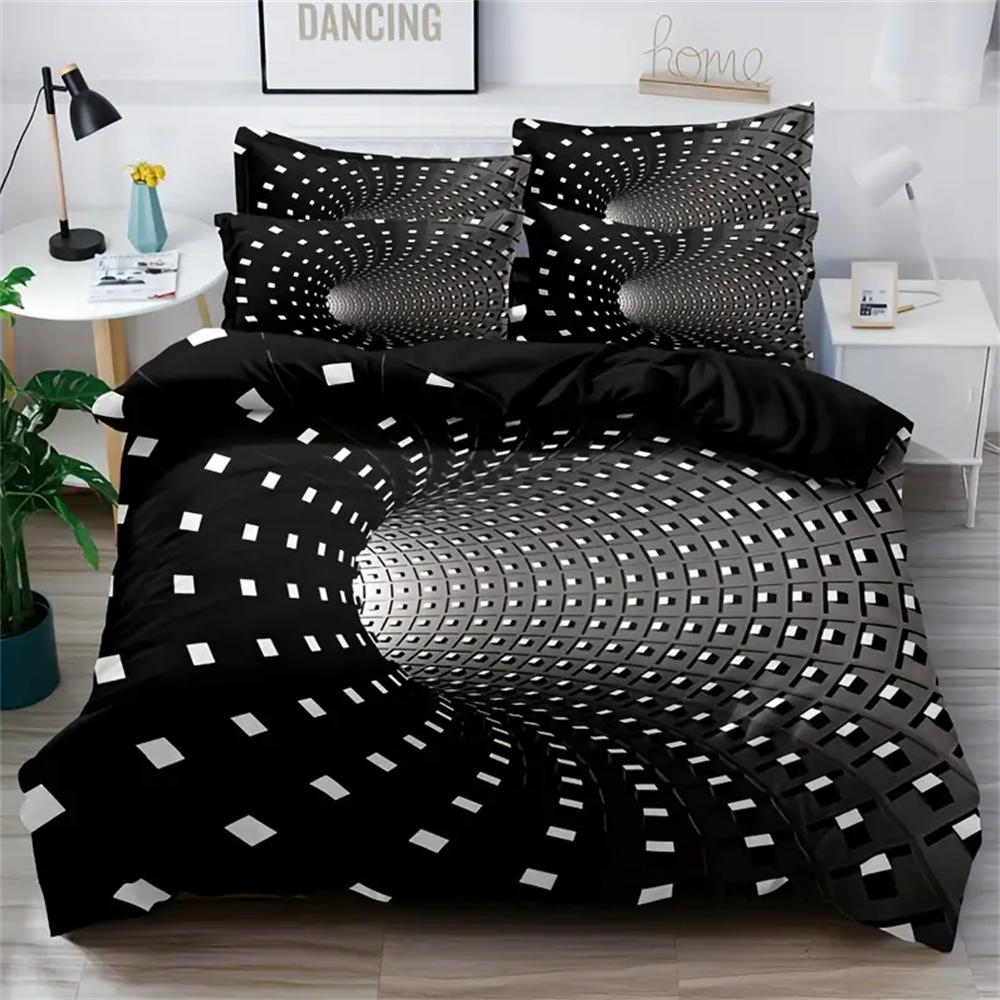 

3D Time Tunnel Pattern Duvet Cover Set (1 Duvet Cover + 2 Pillowcases Without Core) - Soft And Comfortable Bedding Set EU Single 135x200cm