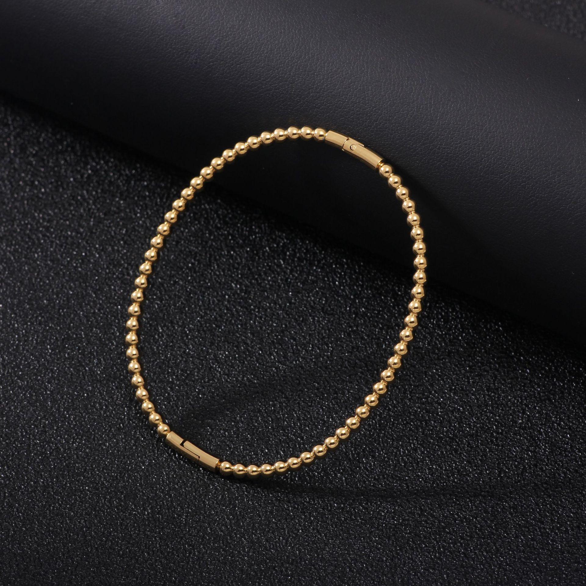 High-End European Beaded Titanium Stainless Steel Women s Bracelet & Ring Set золотой