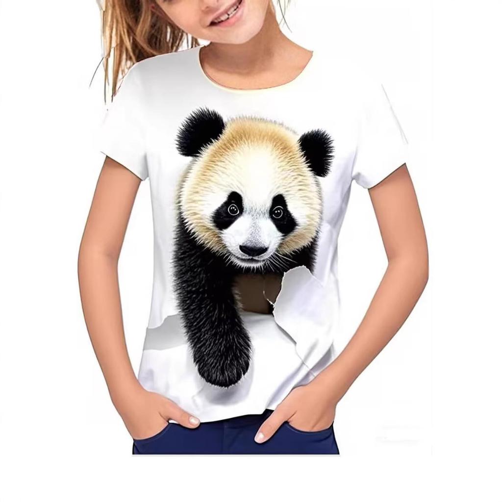 Kids T-shirt 3d Print Summer Children's Cute Animal 3D Printed Simple and Casual Round Neck Short Sleeved T-shirt