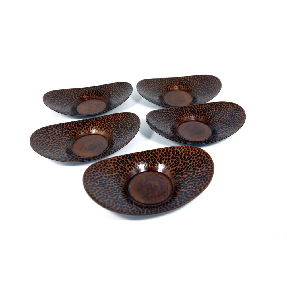 

Okadaen Sencha Tea Trays, Kinkendo, Round Hammered Pattern, Oval, Cast Copper, Set of 5