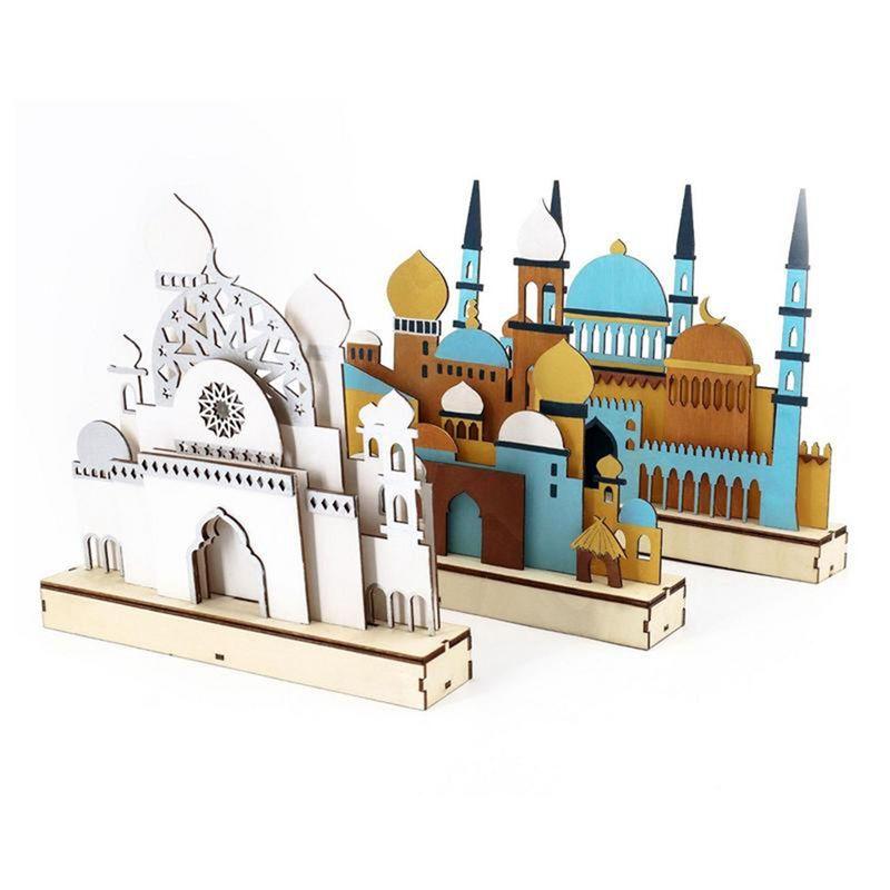B Wooden Eid Mubarak LED Night Light Muslim Ramadan Decor For Home Islamic Muslim Party Mubarak Decor Party Supplies Durable