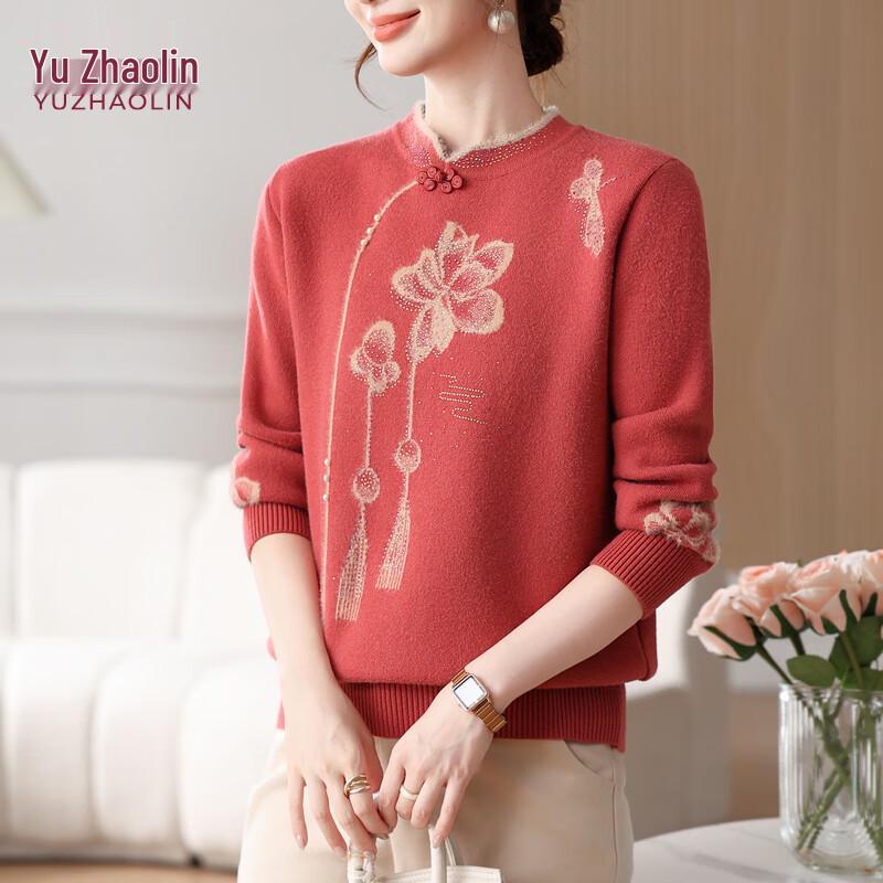 YUZHAOLIN Dámský pletený svetr středního věku a pro starší volného střihu