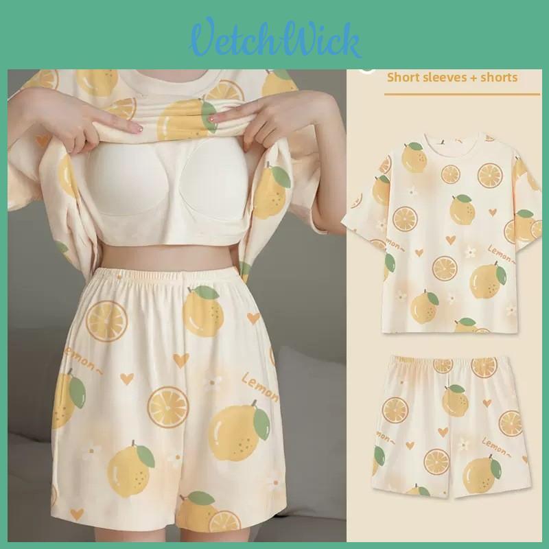 Cartoon Girl Summer Pajamas Set With Chest Padding For Sleep And Lounge Comfort