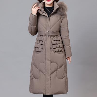 Real Fur Collar Winter Down Jacket for Women Vintage Long Parkas Hooded Elegant Thick Warm White Duck Down Coat Woman Outerwears