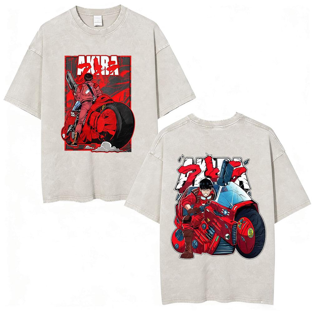 Anime Akira Vintage Washed T Shirts 90s Japanese Manga Shotaro Kaneda Tshirt Men Women Clothing Oversized Tshirts Streetwear