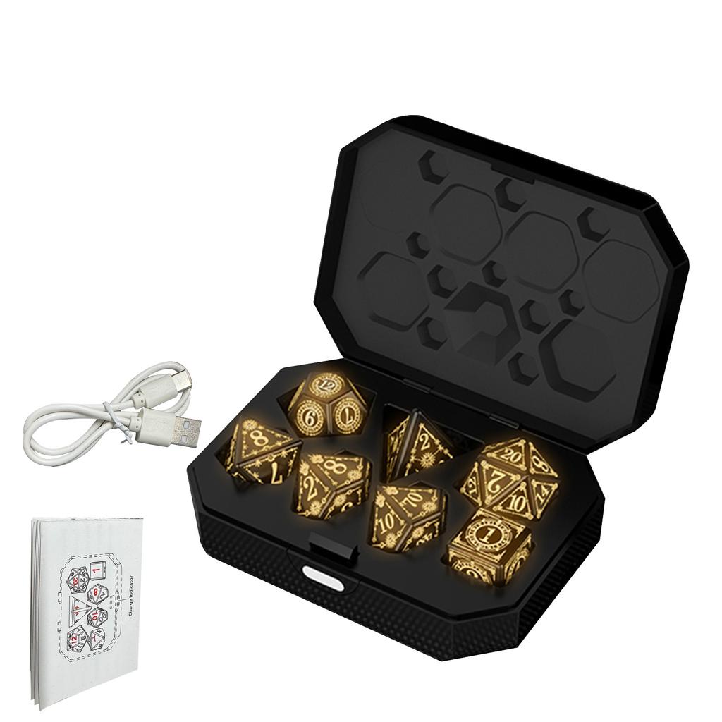 LED Warm Breathing Light Dice Set with Vibration Sensor, Type C Rechargeable, 7 Glowing Dice for Party Games and