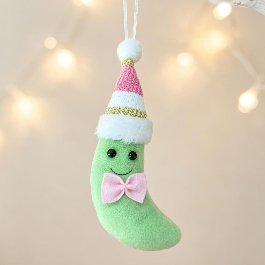 Plush Banana Ornament with Knitted Hat - Cute Christmas Tree Decoration