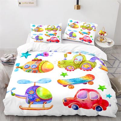 Kid Tractor Truck Duvet Cover Twin Cartoon Transportation Quilt Cover Polyester Construction Vehicle Bedding Set Car Theme Decor
