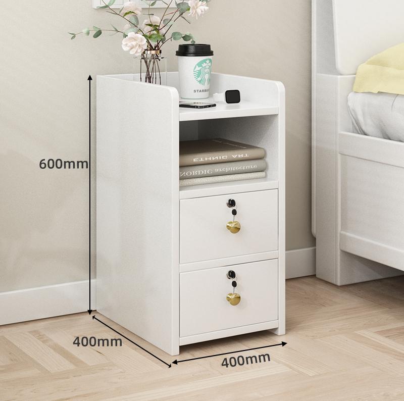 Solid Wood Locking Nightstand, Compact Slim Bedside Cabinet, Modern Minimalist Storage Organizer, Narrow Gap Bedroom Furniture