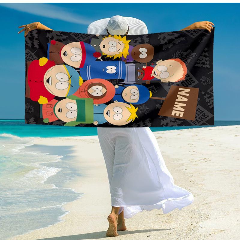 Custom Name Ultra-Soft Beach Towel with South Park Theme,Ideal for Pool - Camping, Diving - Perfect Travel Essential, Vibrant Beach Towel.