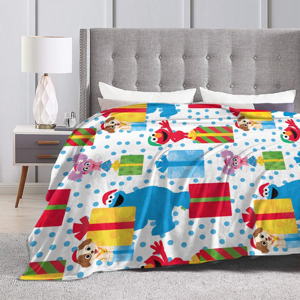 Christmas Present Pattern Blanket S-Sesames Streets Warm Soft Plush Throw Blanket For Couch Sofa Bed Flannel Bedspread Bed Cover