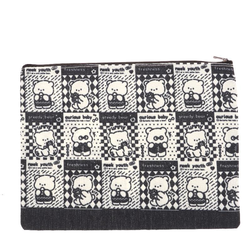Cute Black Plaid Bear Cosmetic Bag Cartoon Clutch Makeup Bag Travel Toiletry Bag Large Capacity Storage Pouch Coin Purse Gifts