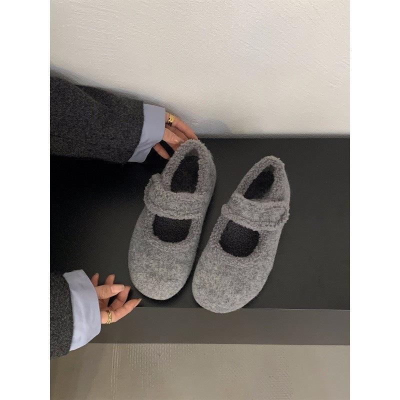 Mary Jane Mao Mao shoes shoes 2025 autumn and winter velvet gray single shoes platform Birkenstocks