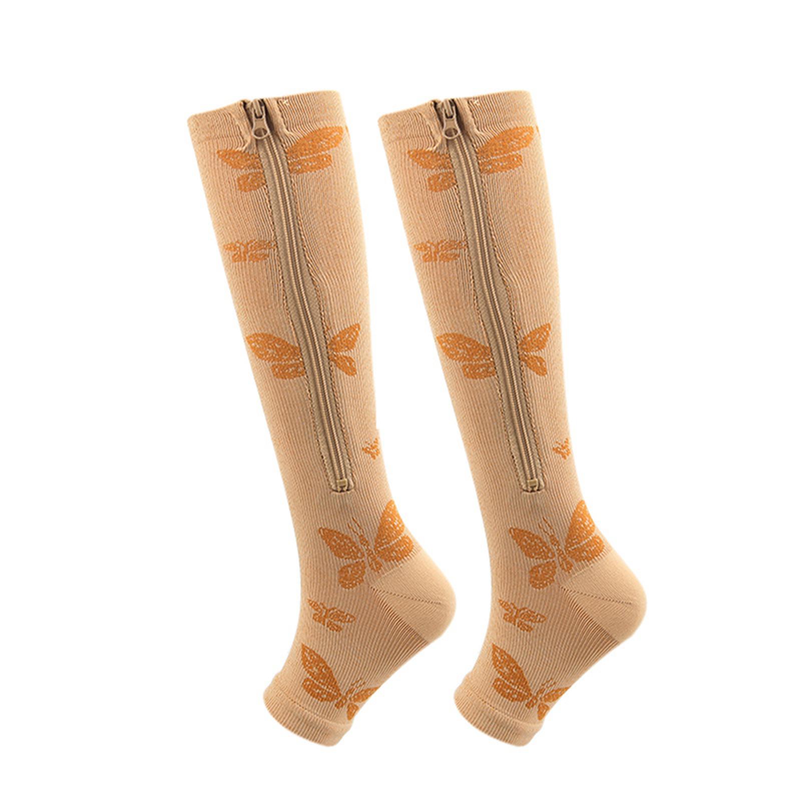 

Unisex Compression Socks with Zipper Support for Calf Wrapping Elastic Pressure Stockings Suitable for Nurses and Athletic Use L кавовий
