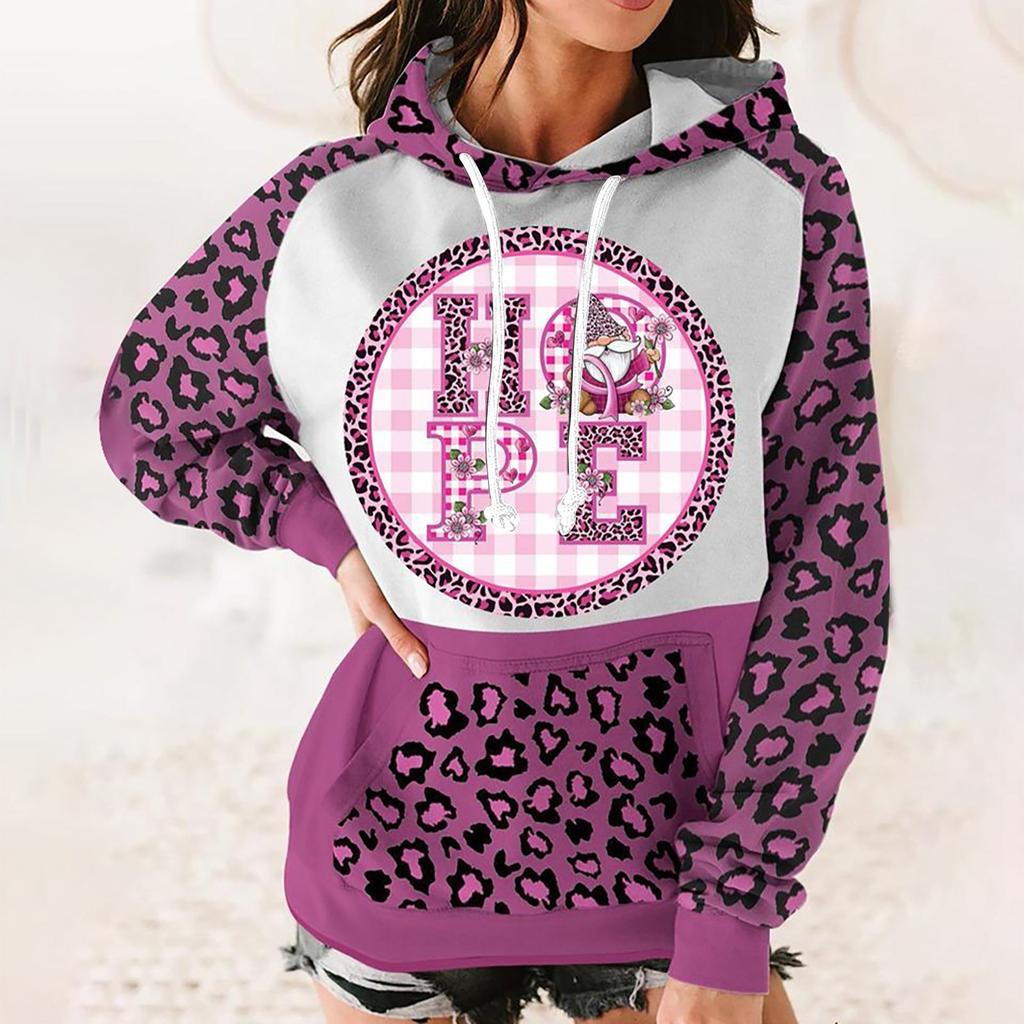 Ladies Casual Fashion Long Sleeve Printed Loose Round Neck Hooded Sweater