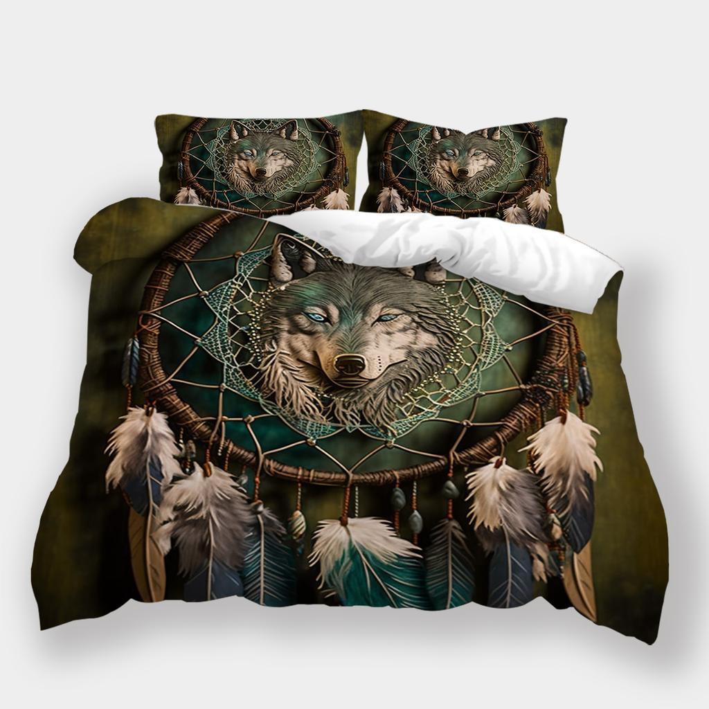 Conjunto de cama padrão lobo para casa Dreamcatcher Wolf Series Capa de cama Fronha Capa de edredom AU240 * 270 Decoração extra grande para casa