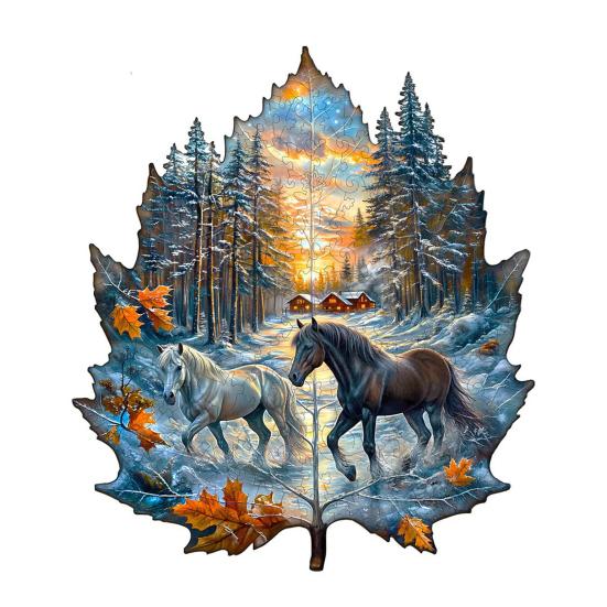 1 Set Animal Maple Wooden Puzzle Elk Bear Wolf Horse Koala Fox Deer Fall Leaf Irregular Jigsaw Puzzle Decoration Educational Toy