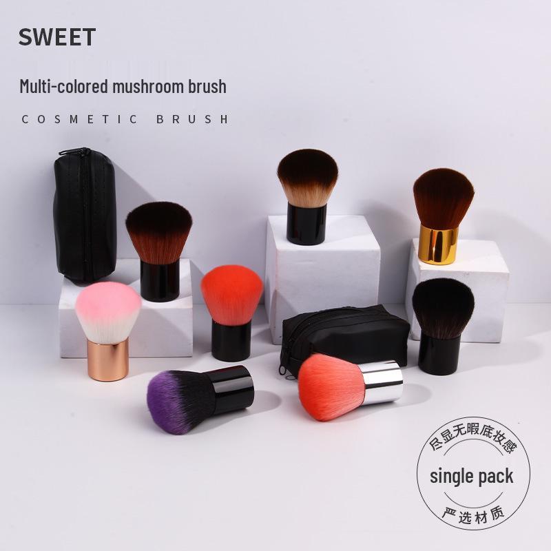 Large Kabuki Blush Brush with Mushroom Head for Loose Powder and Setting Makeup