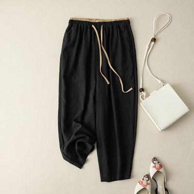 Women's Summer Retro Elastic Drawstring Waist Casual Pants Loose Harem Pants Basic Versatility Wide-leg Ankle-Length Pants