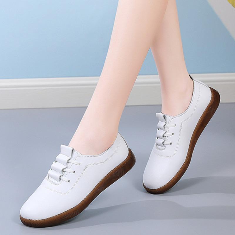 Nouvelles Chaussures Décontractées en Cuir pour Femmes à Semelle Souple Creuse Antidérapante