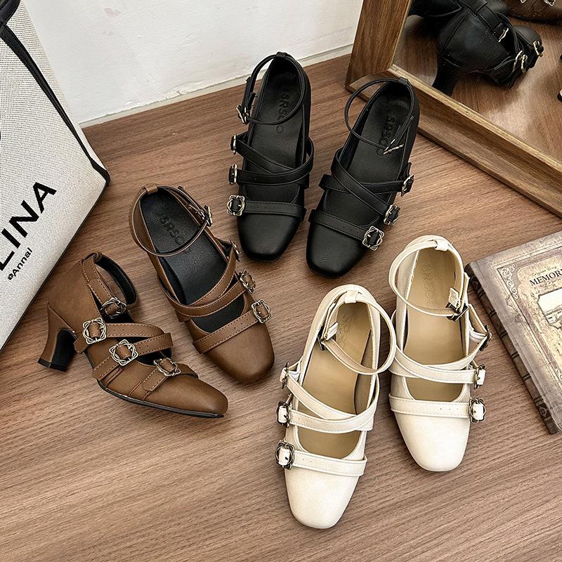 Retro Black French Thick Heel Light Mouth Single Shoes Women's 2025 New Autumn Skirt Versatile Height Increase Mary Jane Shoes