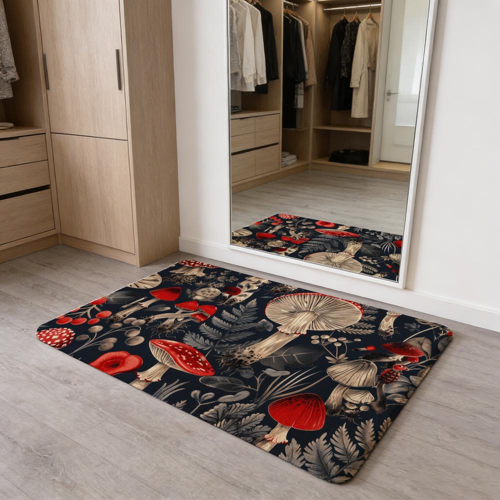 

Retro Moth Mushroom Floor Mat Flannel Door Mat Non-Slip Absorbent Washable Indoor Home Rug 40x60cm