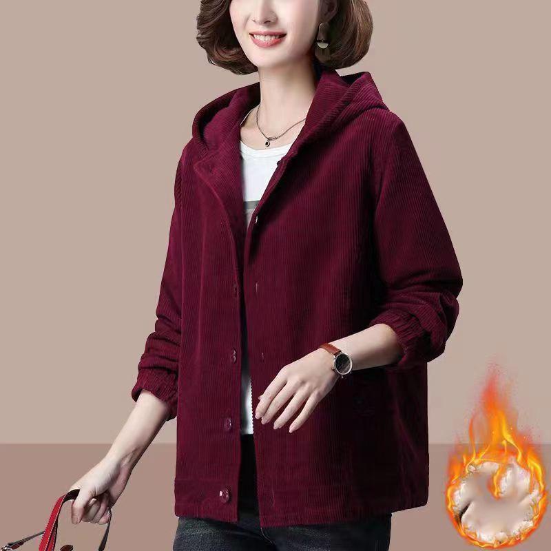 Spring Autumn Women's Corduroy Jacket Loose Slimming Thin Mom Casual Outerwear Midd
