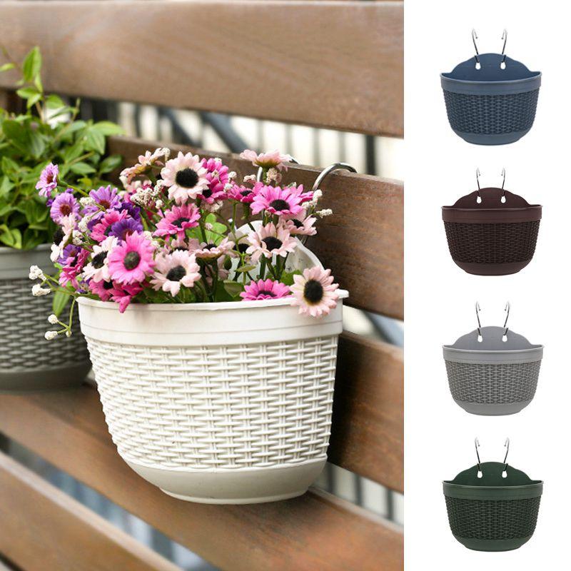 Creative Semicircular Resin Imitation Rattan Wall Hanging Flower Pot For Garden Decor