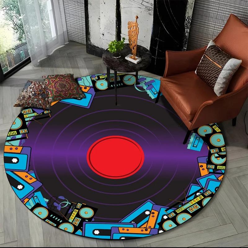 3D Schallplatte Musik DJ Band HD Runder Teppich Teppich Mode Teppich für Wohnzimmer Schlafzimmer Sofa Spielzimmer Dekoration Rutschfeste Fußmatte