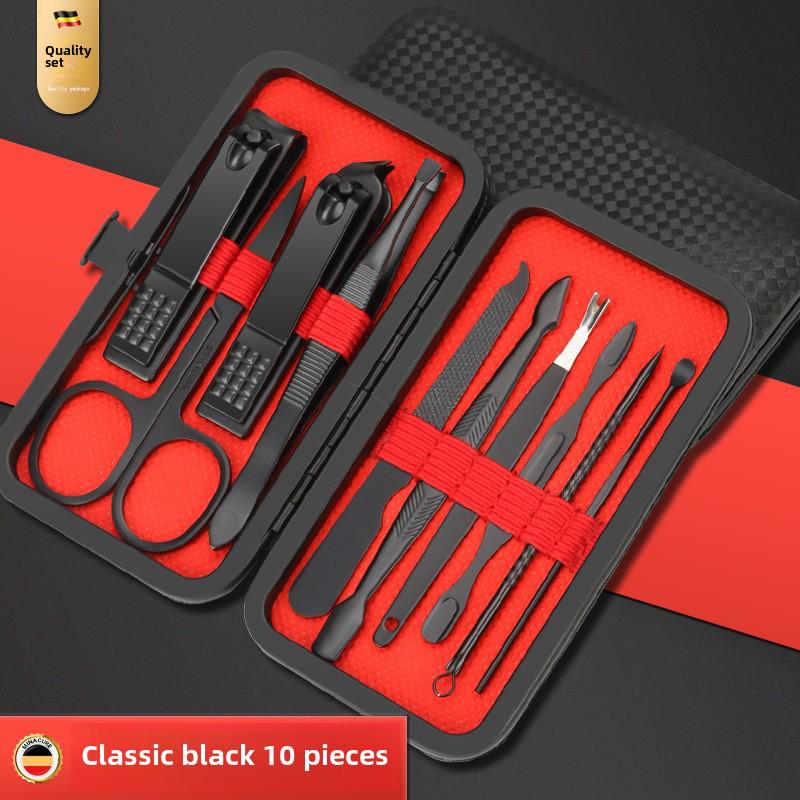 24-Piece Stainless Steel Nail Care Set - Black & Red