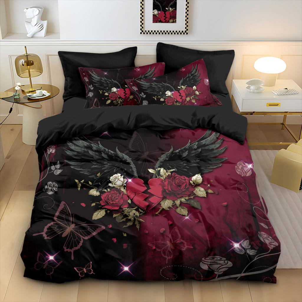 Bedding Three-Piece Wing 3D Printing Pillowcase Quilt Cover Creative Home Textile Spot