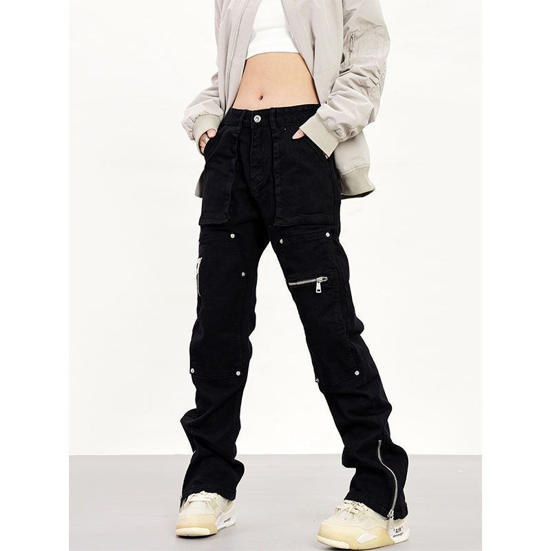 American Style Vibe Design Sense Zipper Casual Jeans Herren High Street Tide Logging Retro Nische gebratene Street Overalls Hosen